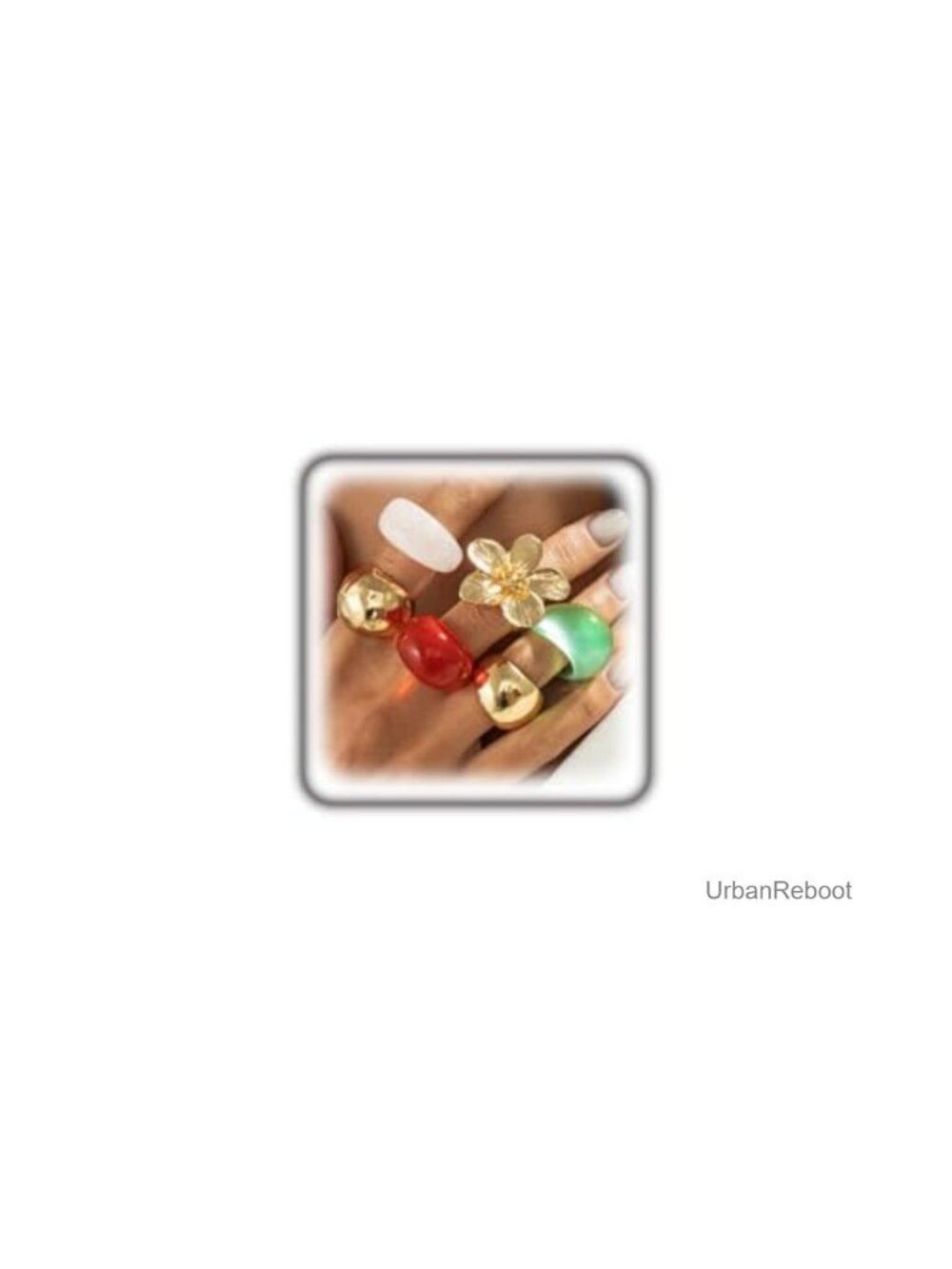 Gold Plated Pleated Flower Resin Rings Set Open Adjustable Hammered Knuckle